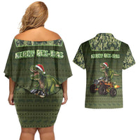 Dinosaur Christmas Couples Matching Off Shoulder Short Dress and Hawaiian Shirt Merry Rexmas - Wonder Print Shop