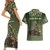 Dinosaur Christmas Couples Matching Short Sleeve Bodycon Dress and Hawaiian Shirt Merry Rexmas - Wonder Print Shop