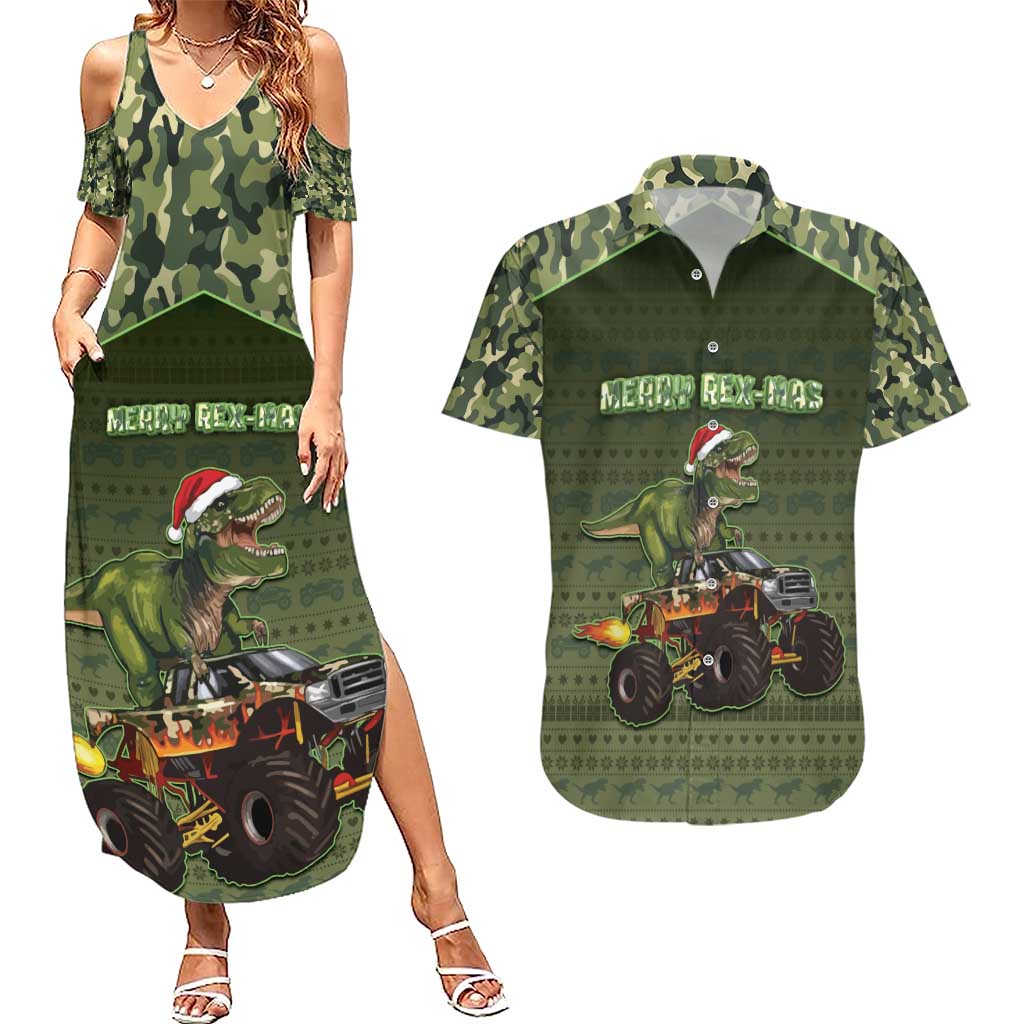 Dinosaur Christmas Couples Matching Summer Maxi Dress and Hawaiian Shirt Merry Rexmas - Wonder Print Shop
