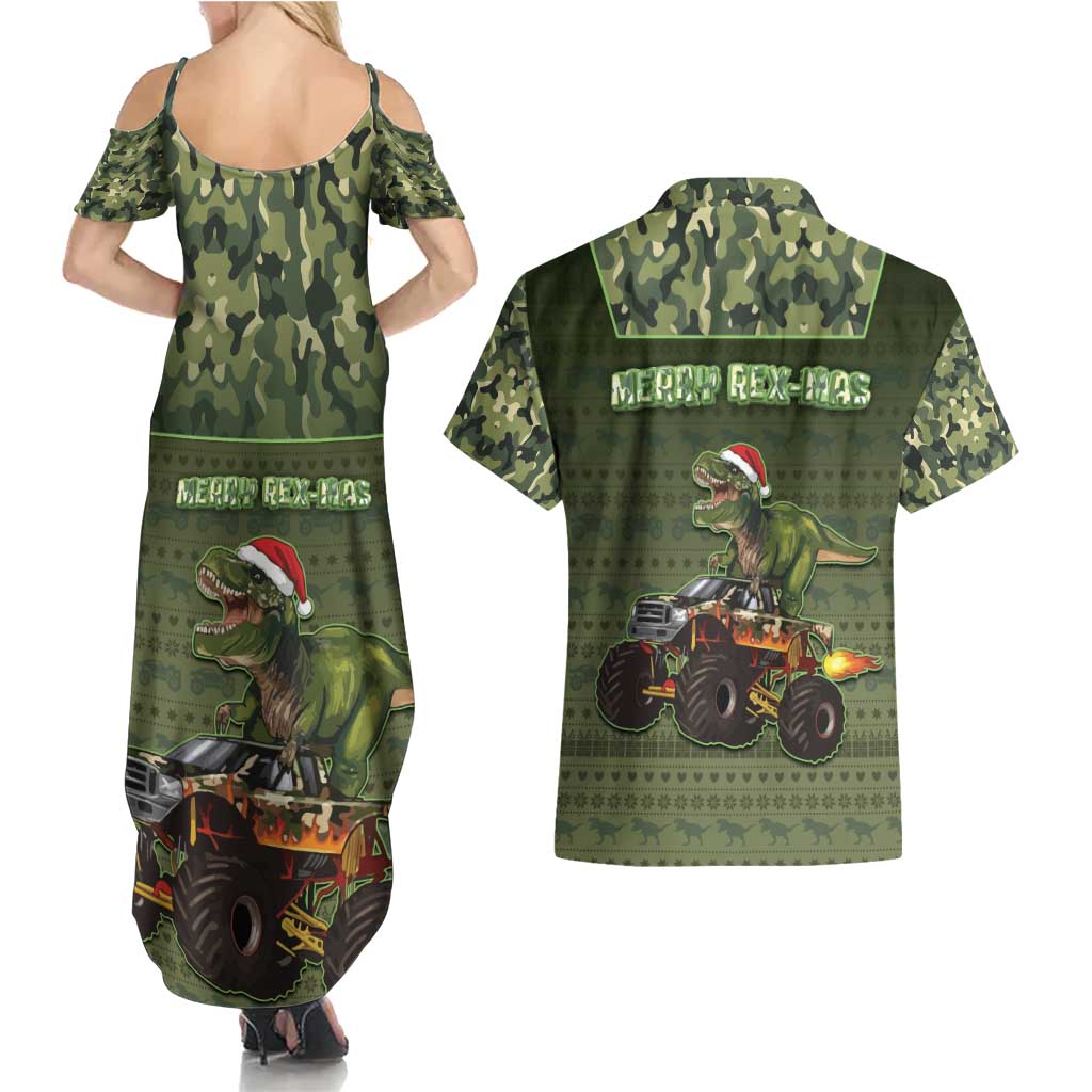 Dinosaur Christmas Couples Matching Summer Maxi Dress and Hawaiian Shirt Merry Rexmas - Wonder Print Shop