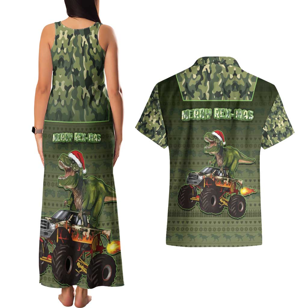 Dinosaur Christmas Couples Matching Tank Maxi Dress and Hawaiian Shirt Merry Rexmas - Wonder Print Shop
