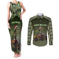 Dinosaur Christmas Couples Matching Tank Maxi Dress and Long Sleeve Button Shirt Merry Rexmas - Wonder Print Shop