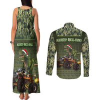 Dinosaur Christmas Couples Matching Tank Maxi Dress and Long Sleeve Button Shirt Merry Rexmas - Wonder Print Shop