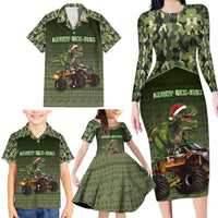 Dinosaur Christmas Family Matching Long Sleeve Bodycon Dress and Hawaiian Shirt Merry Rexmas - Wonder Print Shop