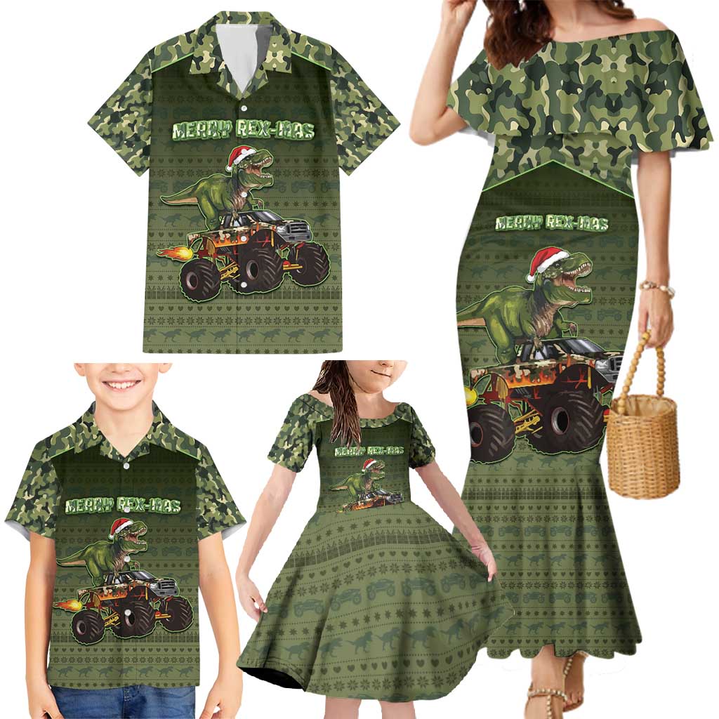 Dinosaur Christmas Family Matching Mermaid Dress and Hawaiian Shirt Merry Rexmas - Wonder Print Shop