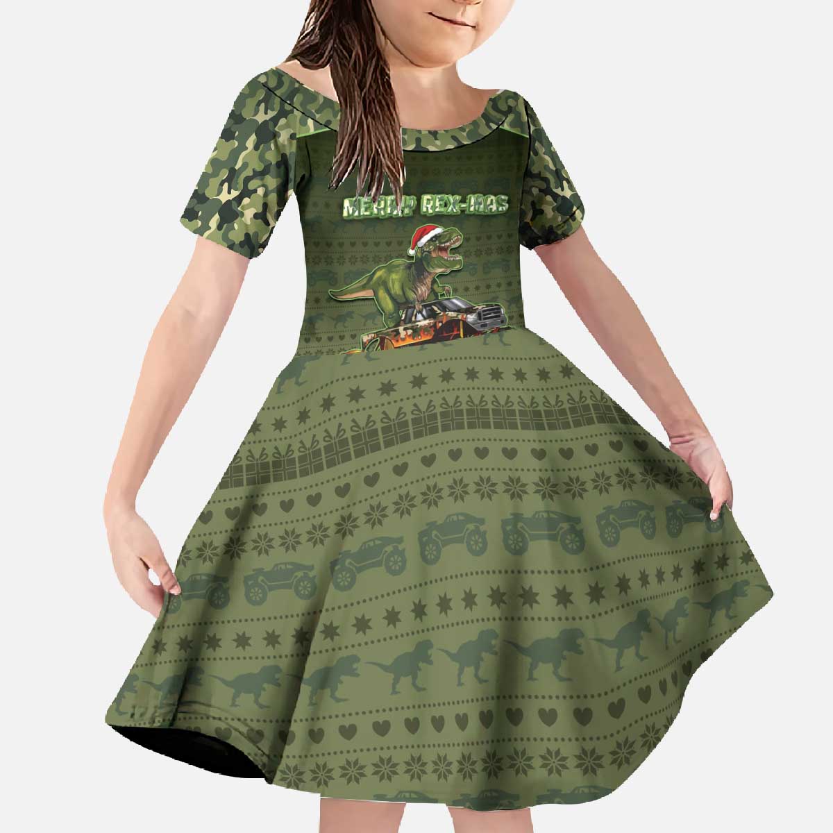 Dinosaur Christmas Family Matching Off The Shoulder Long Sleeve Dress and Hawaiian Shirt Merry Rexmas - Wonder Print Shop