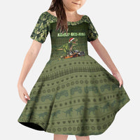 Dinosaur Christmas Family Matching Off The Shoulder Long Sleeve Dress and Hawaiian Shirt Merry Rexmas - Wonder Print Shop