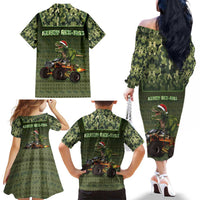 Dinosaur Christmas Family Matching Off The Shoulder Long Sleeve Dress and Hawaiian Shirt Merry Rexmas - Wonder Print Shop