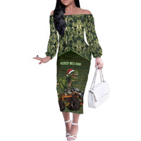 Dinosaur Christmas Family Matching Off The Shoulder Long Sleeve Dress and Hawaiian Shirt Merry Rexmas - Wonder Print Shop