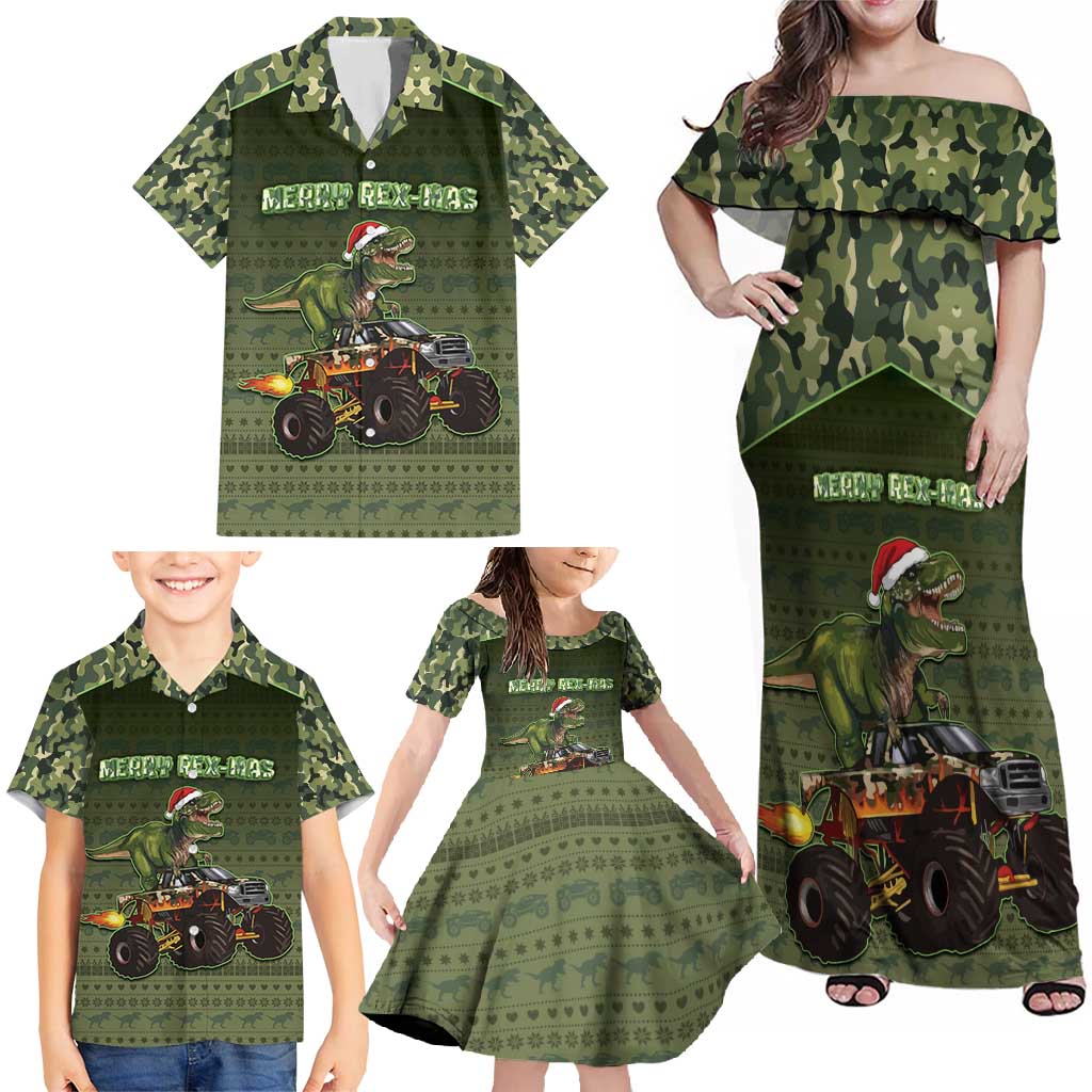 Dinosaur Christmas Family Matching Off Shoulder Maxi Dress and Hawaiian Shirt Merry Rexmas - Wonder Print Shop