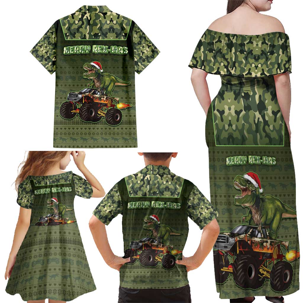 Dinosaur Christmas Family Matching Off Shoulder Maxi Dress and Hawaiian Shirt Merry Rexmas - Wonder Print Shop
