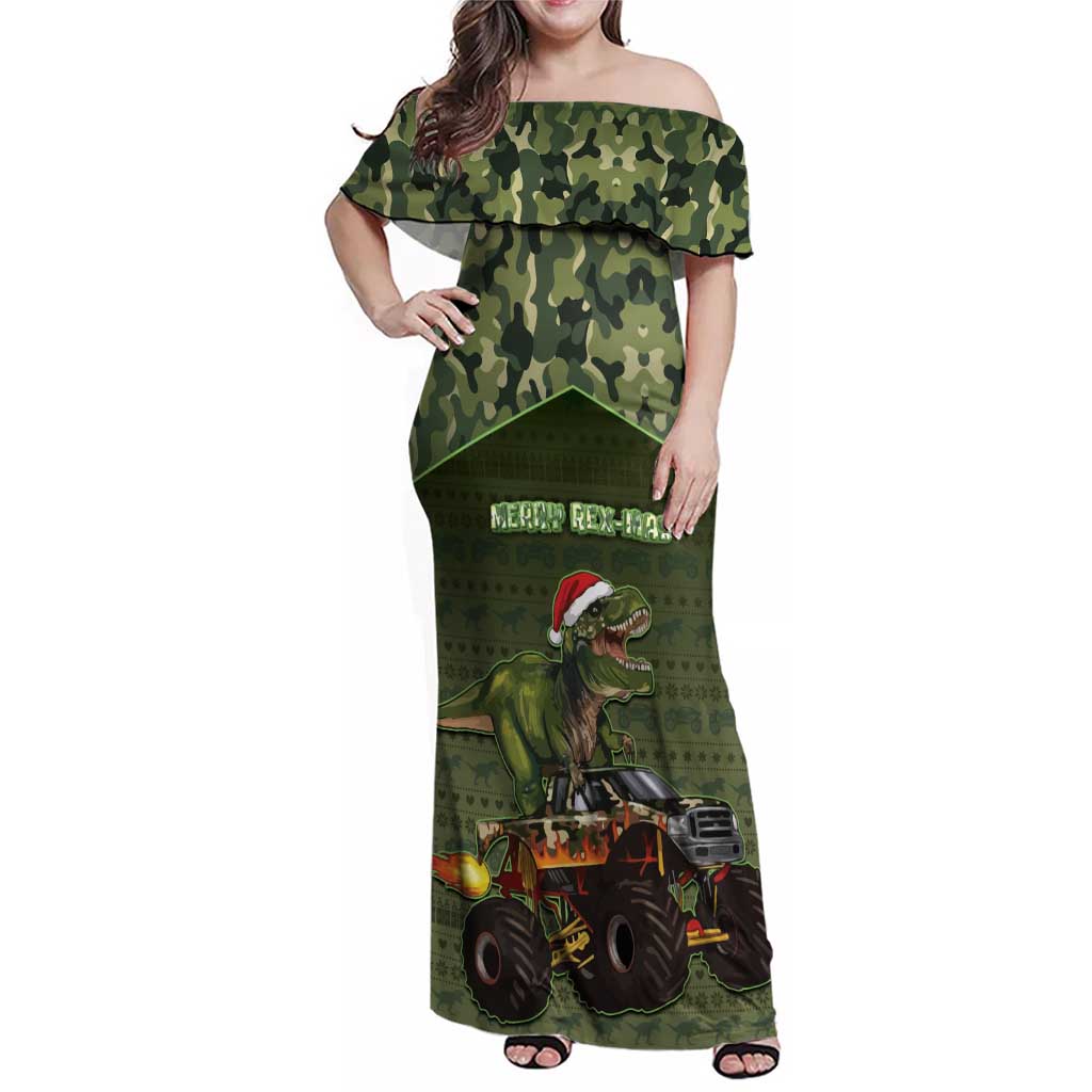 Dinosaur Christmas Family Matching Off Shoulder Maxi Dress and Hawaiian Shirt Merry Rexmas - Wonder Print Shop