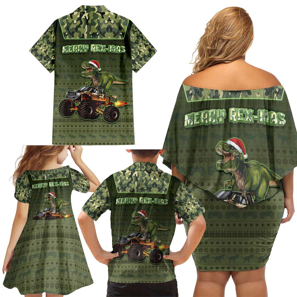 Dinosaur Christmas Family Matching Off Shoulder Short Dress and Hawaiian Shirt Merry Rexmas - Wonder Print Shop