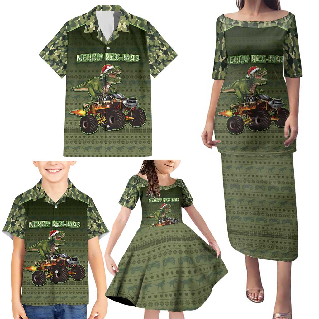 Dinosaur Christmas Family Matching Puletasi and Hawaiian Shirt Merry Rexmas - Wonder Print Shop