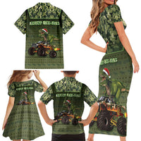 Dinosaur Christmas Family Matching Short Sleeve Bodycon Dress and Hawaiian Shirt Merry Rexmas - Wonder Print Shop
