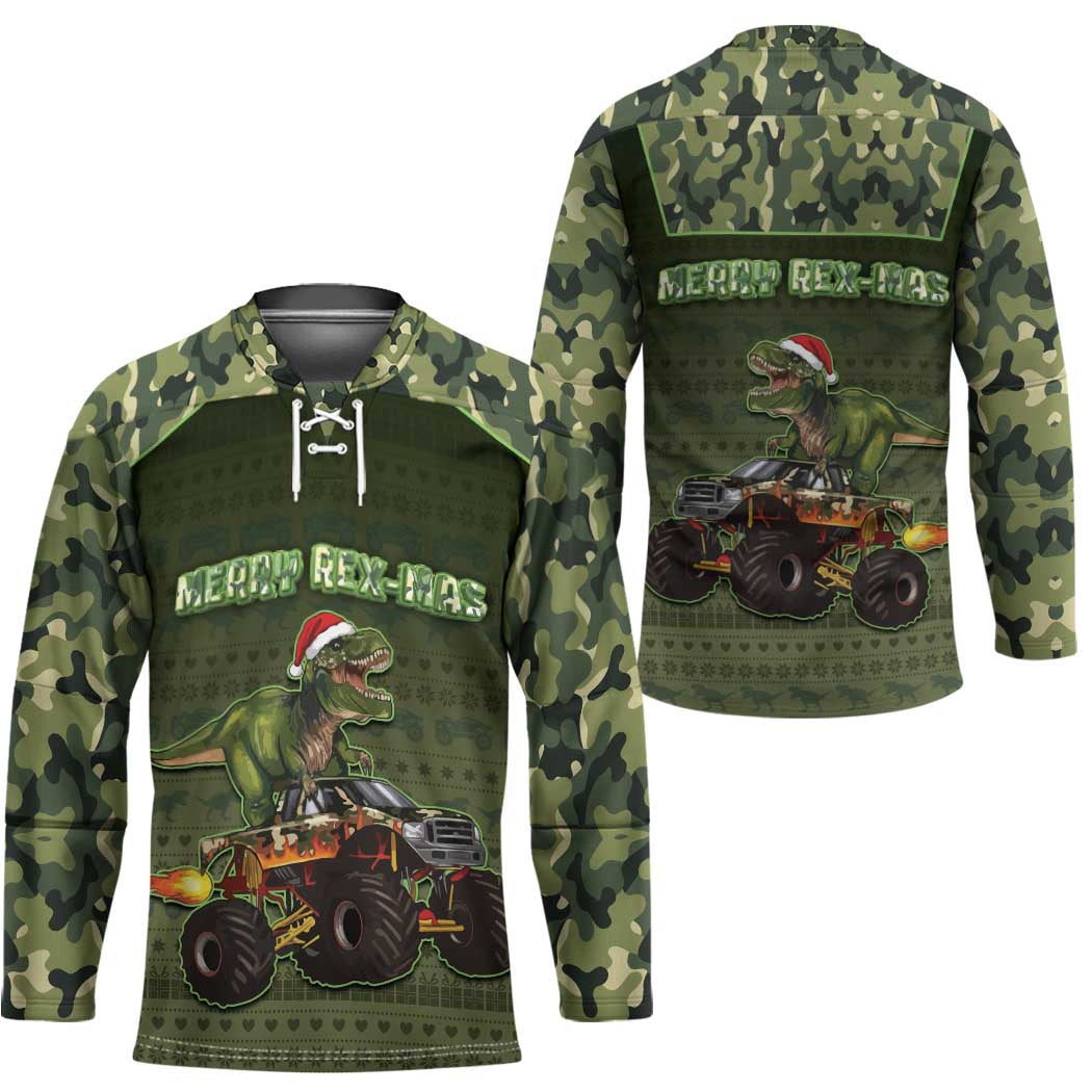 Dinosaur Christmas Hockey Jersey Merry Rexmas - Wonder Print Shop
