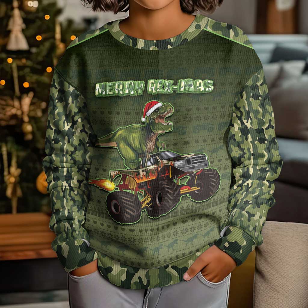 Dinosaur Christmas Kid Ugly Christmas Sweater Merry Rexmas - Wonder Print Shop