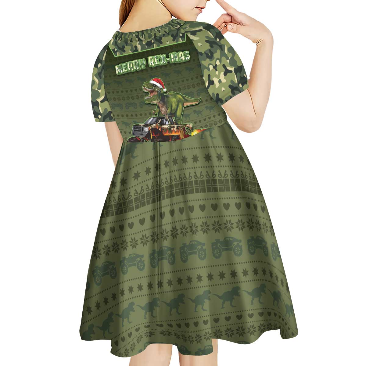 Dinosaur Christmas Kid Short Sleeve Dress Merry Rexmas - Wonder Print Shop