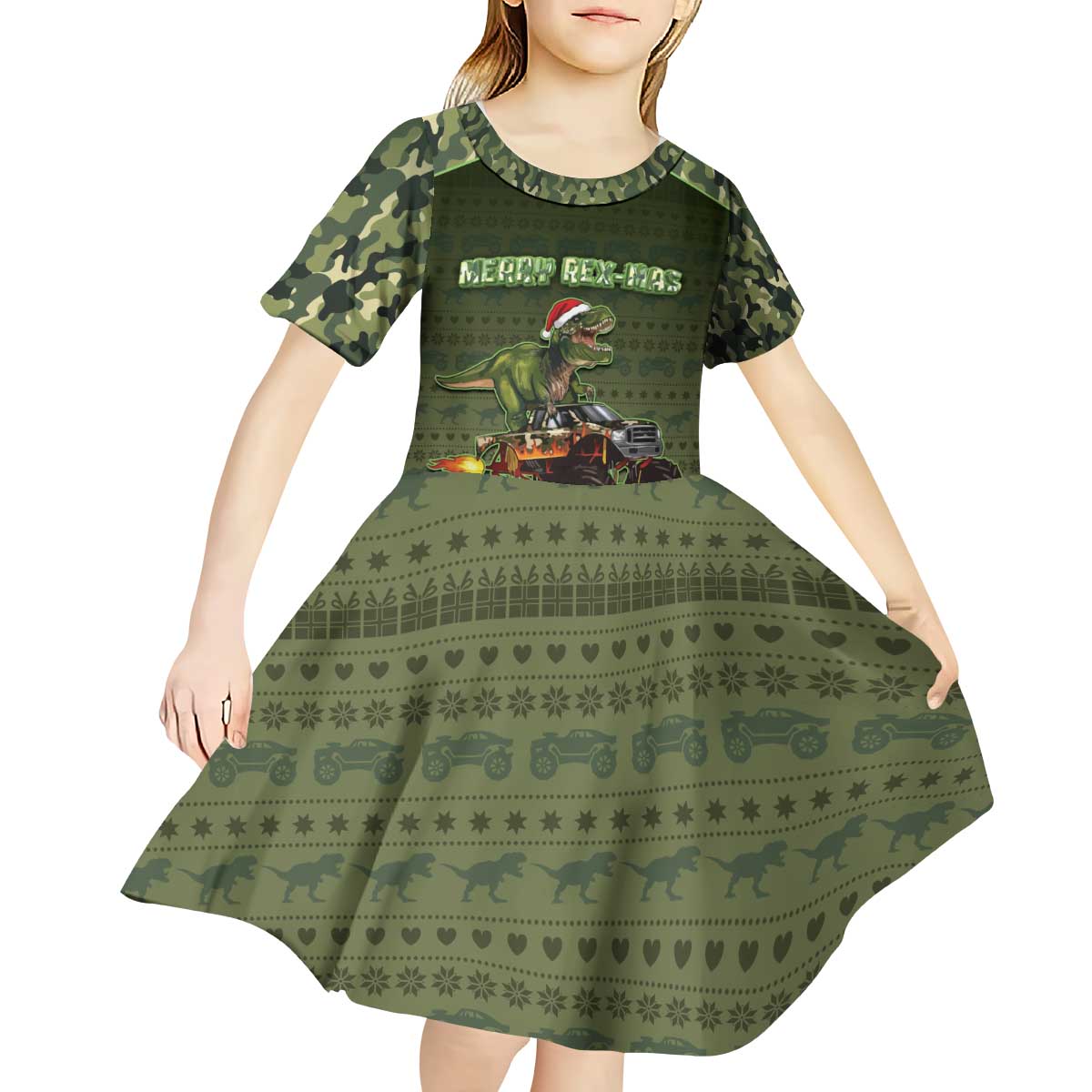 Dinosaur Christmas Kid Short Sleeve Dress Merry Rexmas - Wonder Print Shop