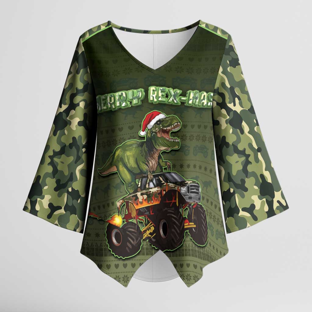 Dinosaur Christmas Kimono Sleeve Blouse Merry Rexmas - Wonder Print Shop