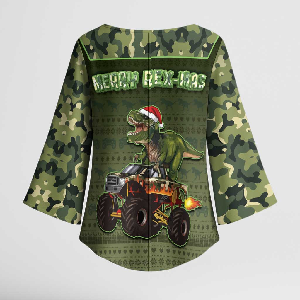Dinosaur Christmas Kimono Sleeve Blouse Merry Rexmas - Wonder Print Shop