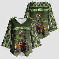 Dinosaur Christmas Kimono Sleeve Blouse Merry Rexmas - Wonder Print Shop