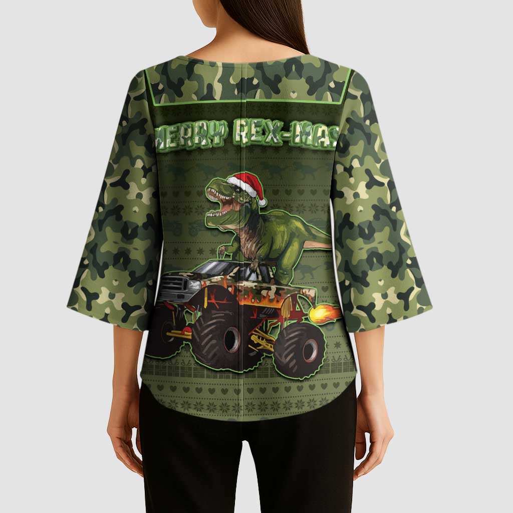 Dinosaur Christmas Kimono Sleeve Blouse Merry Rexmas - Wonder Print Shop