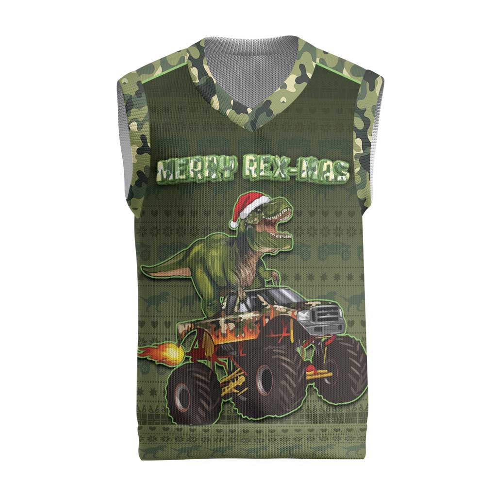 Dinosaur Christmas Knitted V-Neck Vest Merry Rexmas - Wonder Print Shop