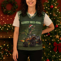 Dinosaur Christmas Knitted V-Neck Vest Merry Rexmas - Wonder Print Shop