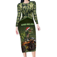 Dinosaur Christmas Long Sleeve Bodycon Dress Merry Rexmas - Wonder Print Shop