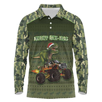 Dinosaur Christmas Long Sleeve Polo Shirt Merry Rexmas - Wonder Print Shop