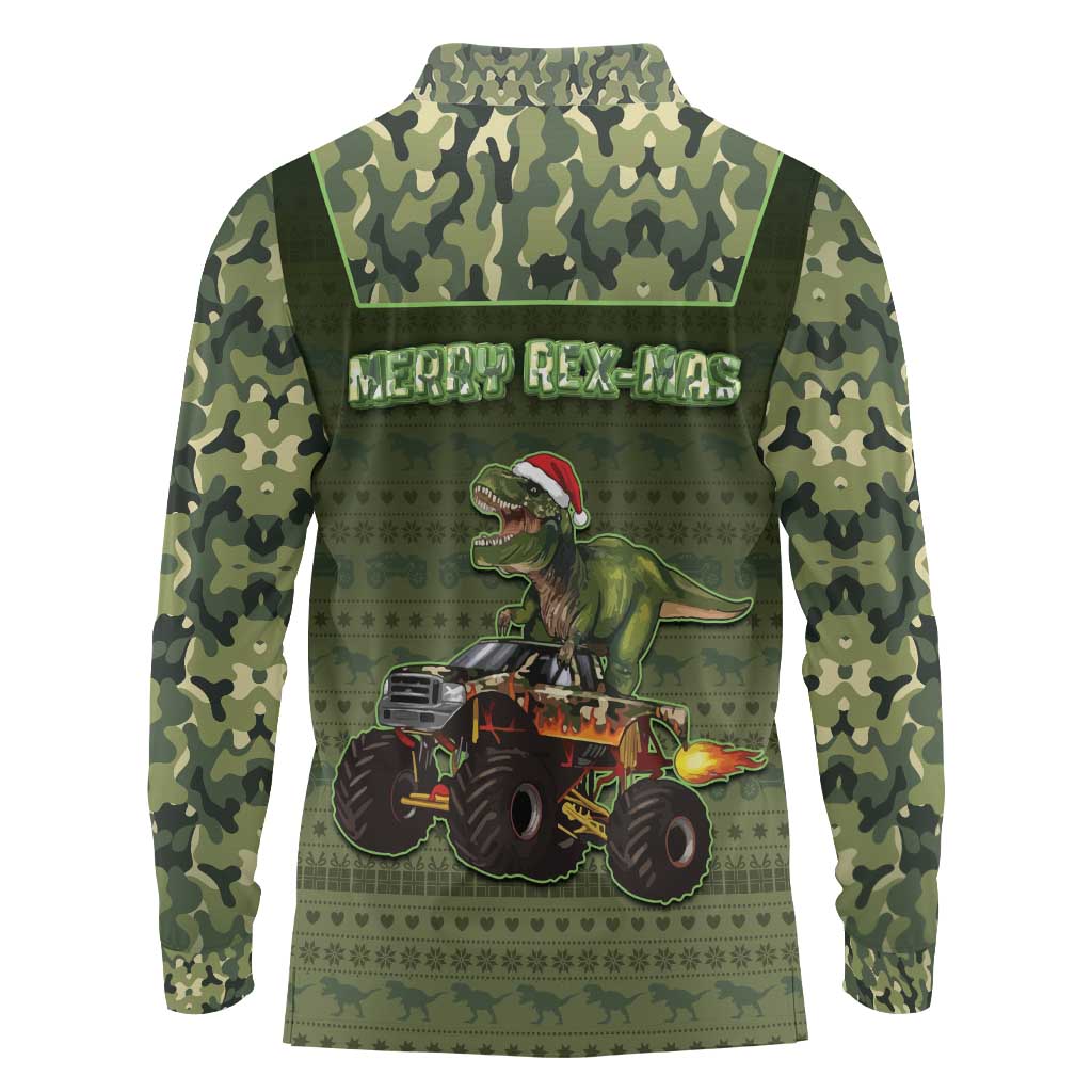 Dinosaur Christmas Long Sleeve Polo Shirt Merry Rexmas - Wonder Print Shop