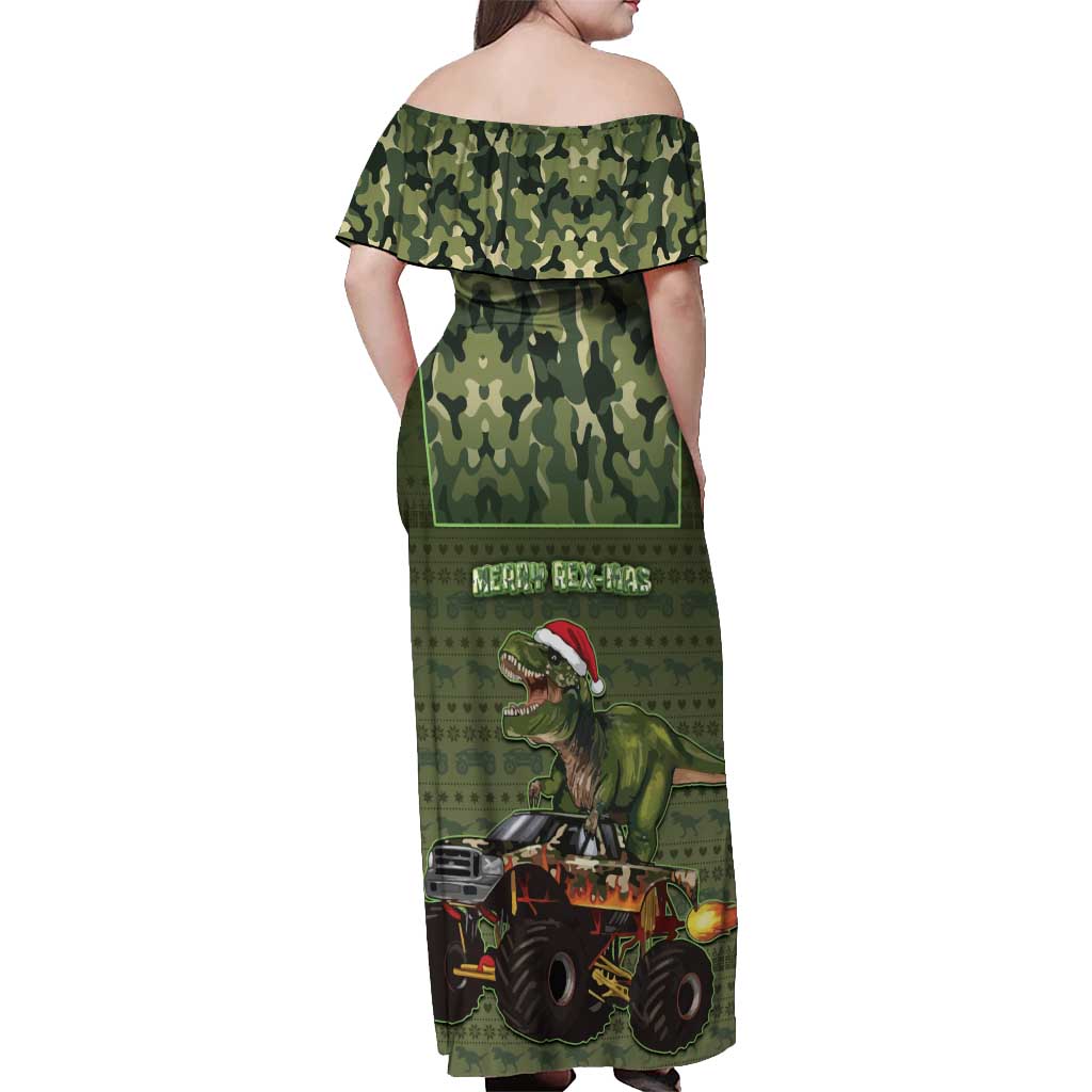 Dinosaur Christmas Off Shoulder Maxi Dress Merry Rexmas - Wonder Print Shop