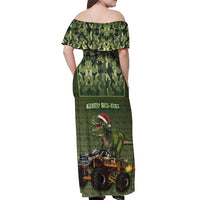 Dinosaur Christmas Off Shoulder Maxi Dress Merry Rexmas - Wonder Print Shop