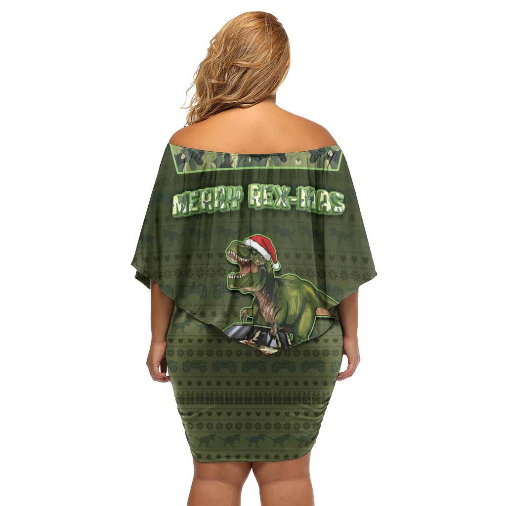 Dinosaur Christmas Off Shoulder Short Dress Merry Rexmas - Wonder Print Shop