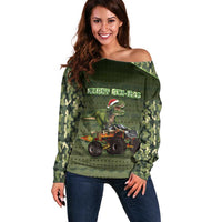 Dinosaur Christmas Off Shoulder Sweater Merry Rexmas - Wonder Print Shop