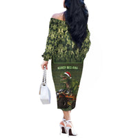 Dinosaur Christmas Off The Shoulder Long Sleeve Dress Merry Rexmas - Wonder Print Shop