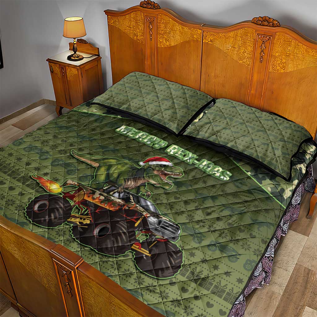 Dinosaur Christmas Quilt Bed Set Merry Rexmas - Wonder Print Shop