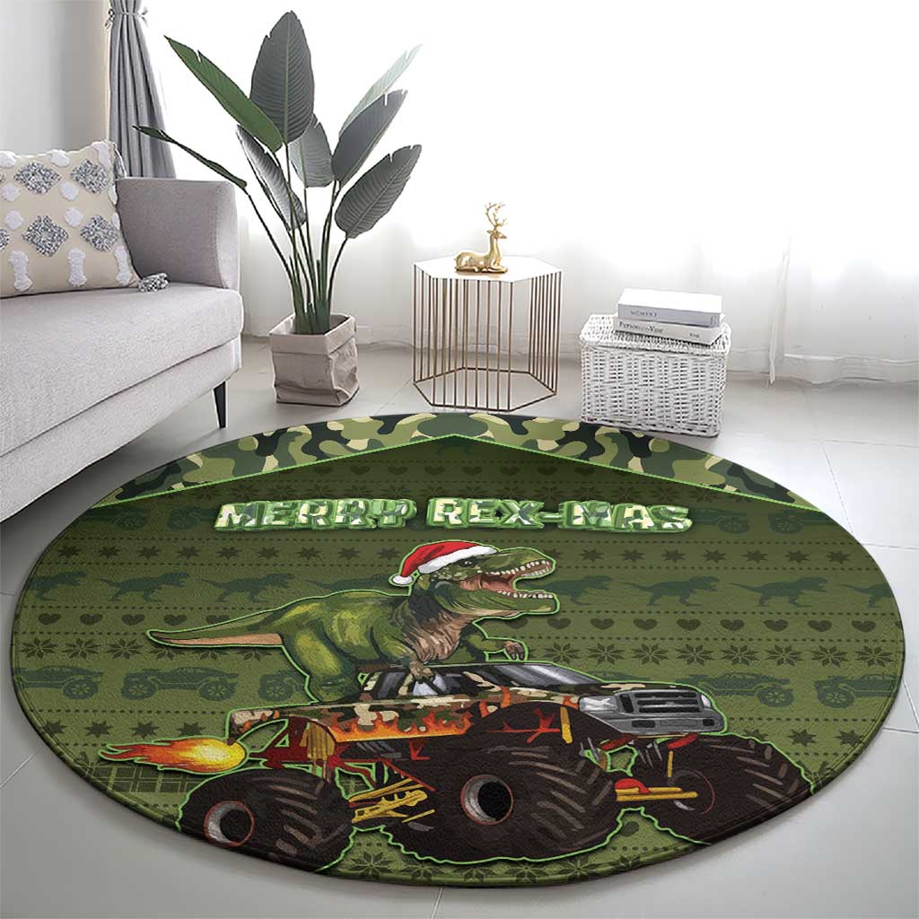 Dinosaur Christmas Round Carpet Merry Rexmas - Wonder Print Shop