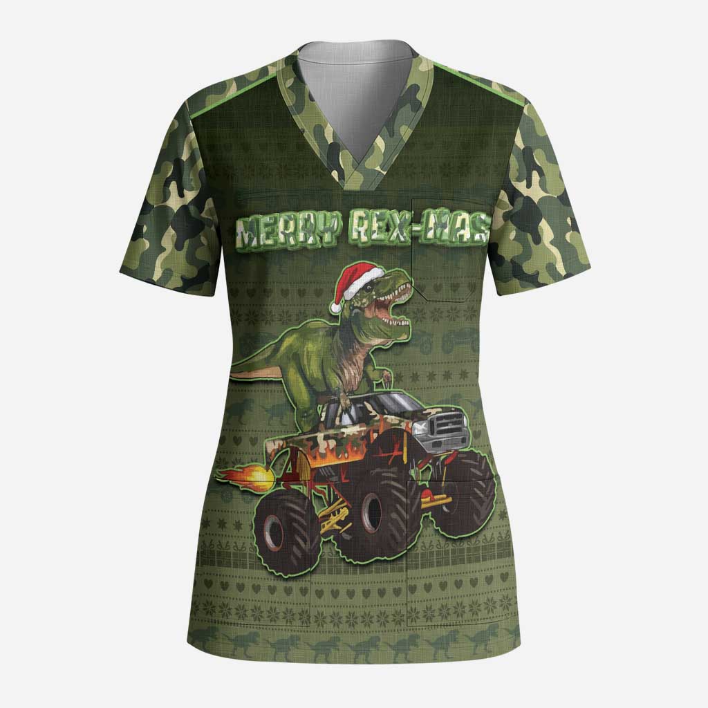 Dinosaur Christmas Scrub Top Merry Rexmas - Wonder Print Shop
