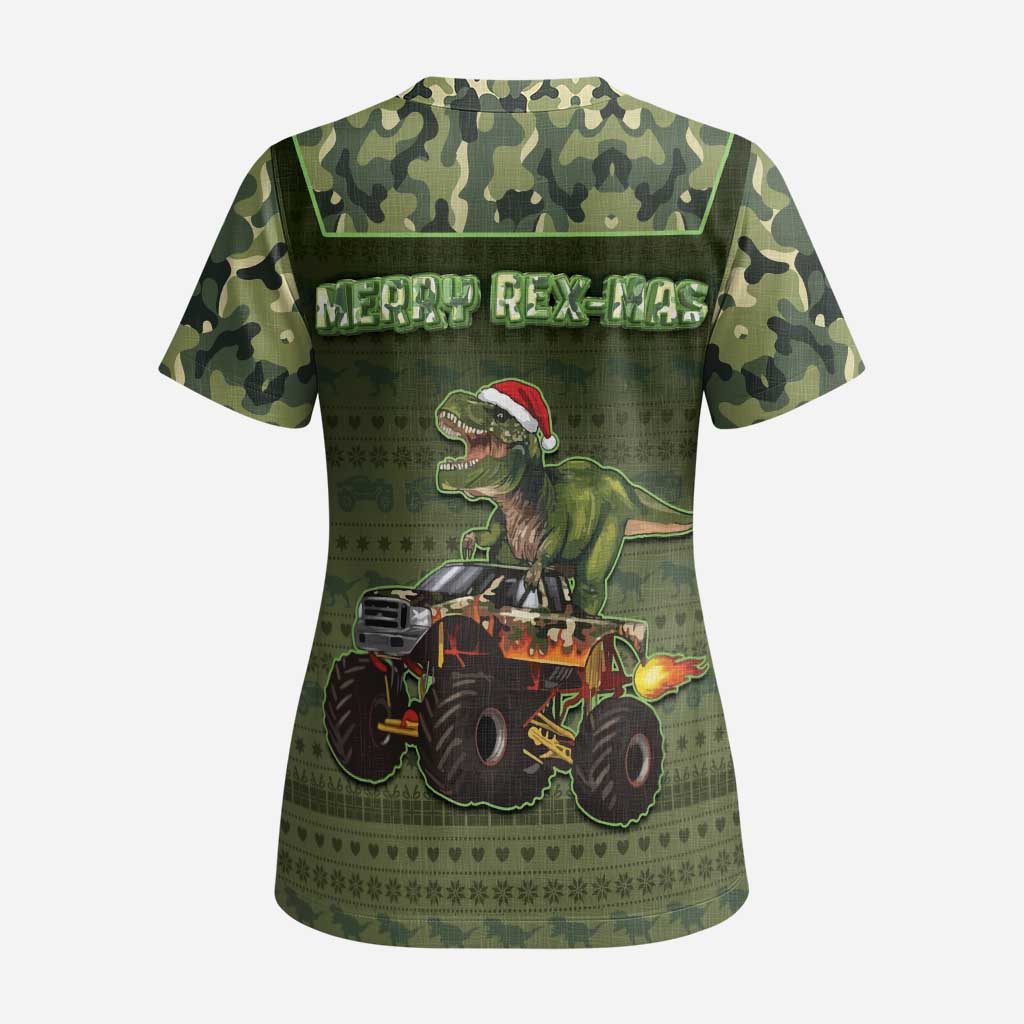 Dinosaur Christmas Scrub Top Merry Rexmas - Wonder Print Shop