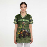 Dinosaur Christmas Scrub Top Merry Rexmas - Wonder Print Shop