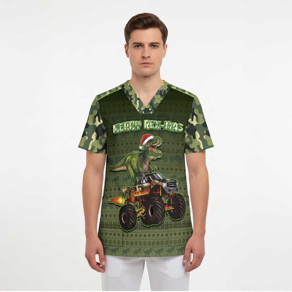 Dinosaur Christmas Scrub Top Merry Rexmas - Wonder Print Shop