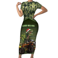 Dinosaur Christmas Short Sleeve Bodycon Dress Merry Rexmas - Wonder Print Shop