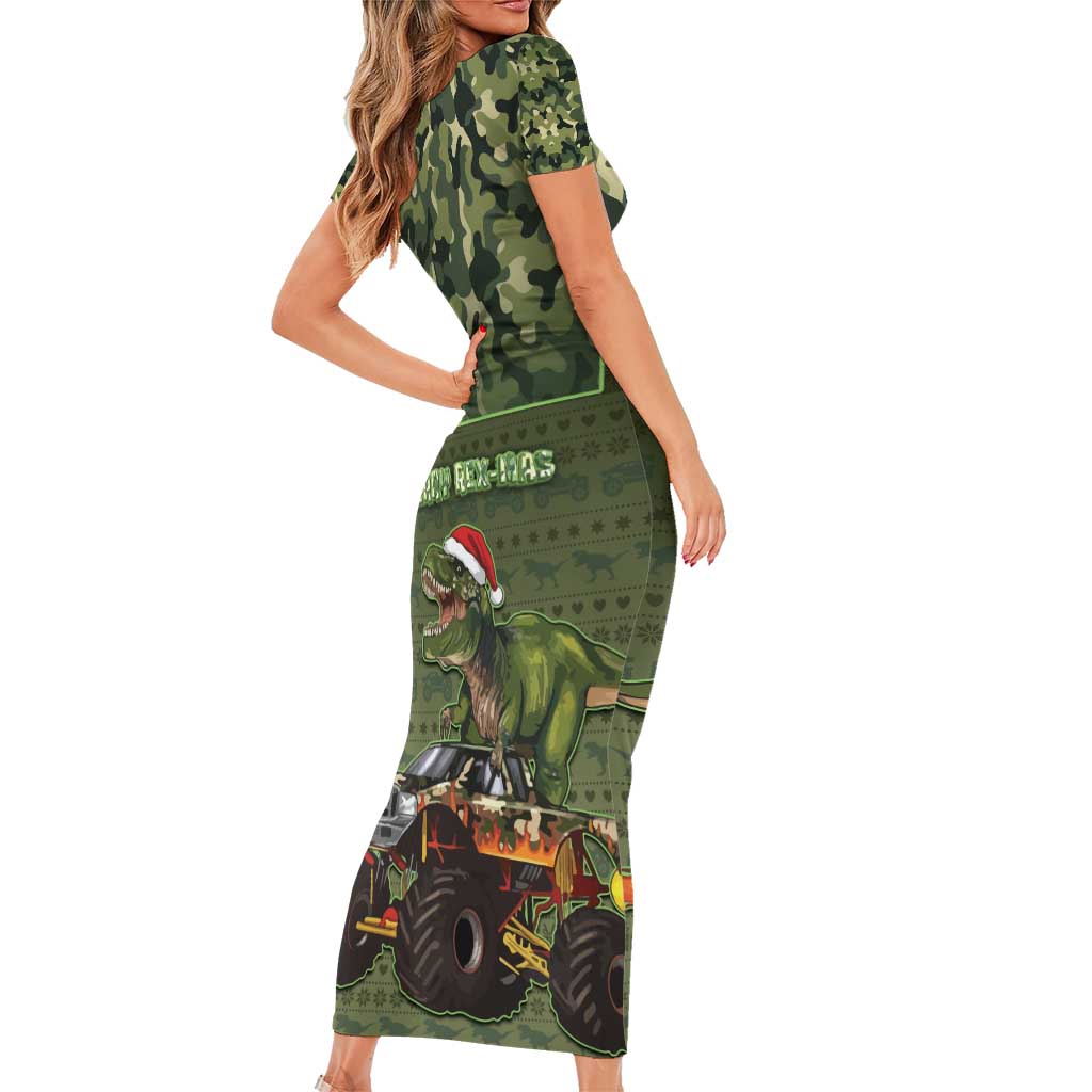 Dinosaur Christmas Short Sleeve Bodycon Dress Merry Rexmas - Wonder Print Shop