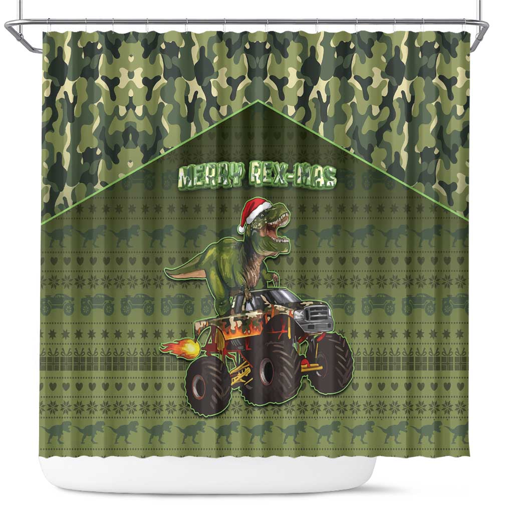 Dinosaur Christmas Shower Curtain Merry Rexmas - Wonder Print Shop