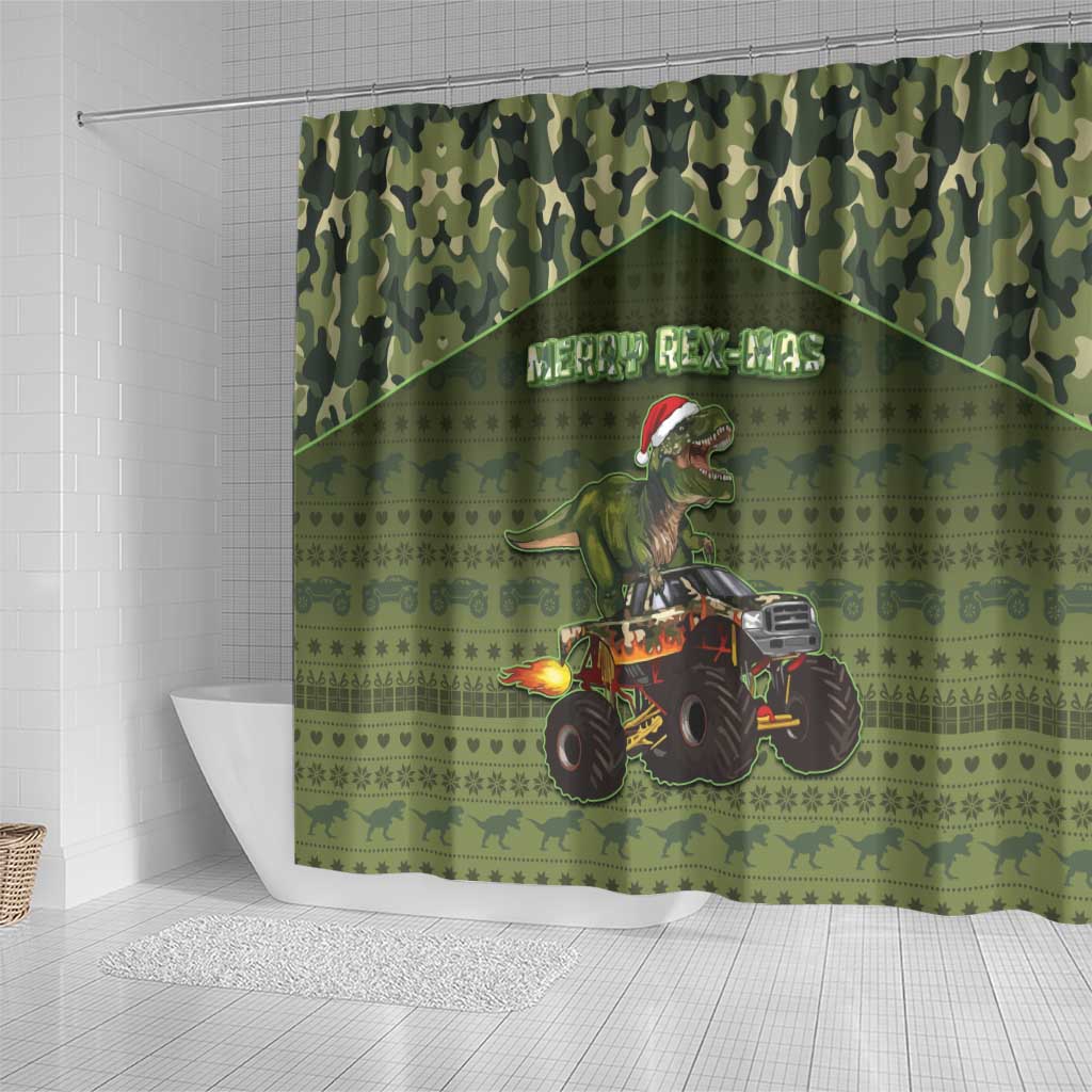 Dinosaur Christmas Shower Curtain Merry Rexmas - Wonder Print Shop