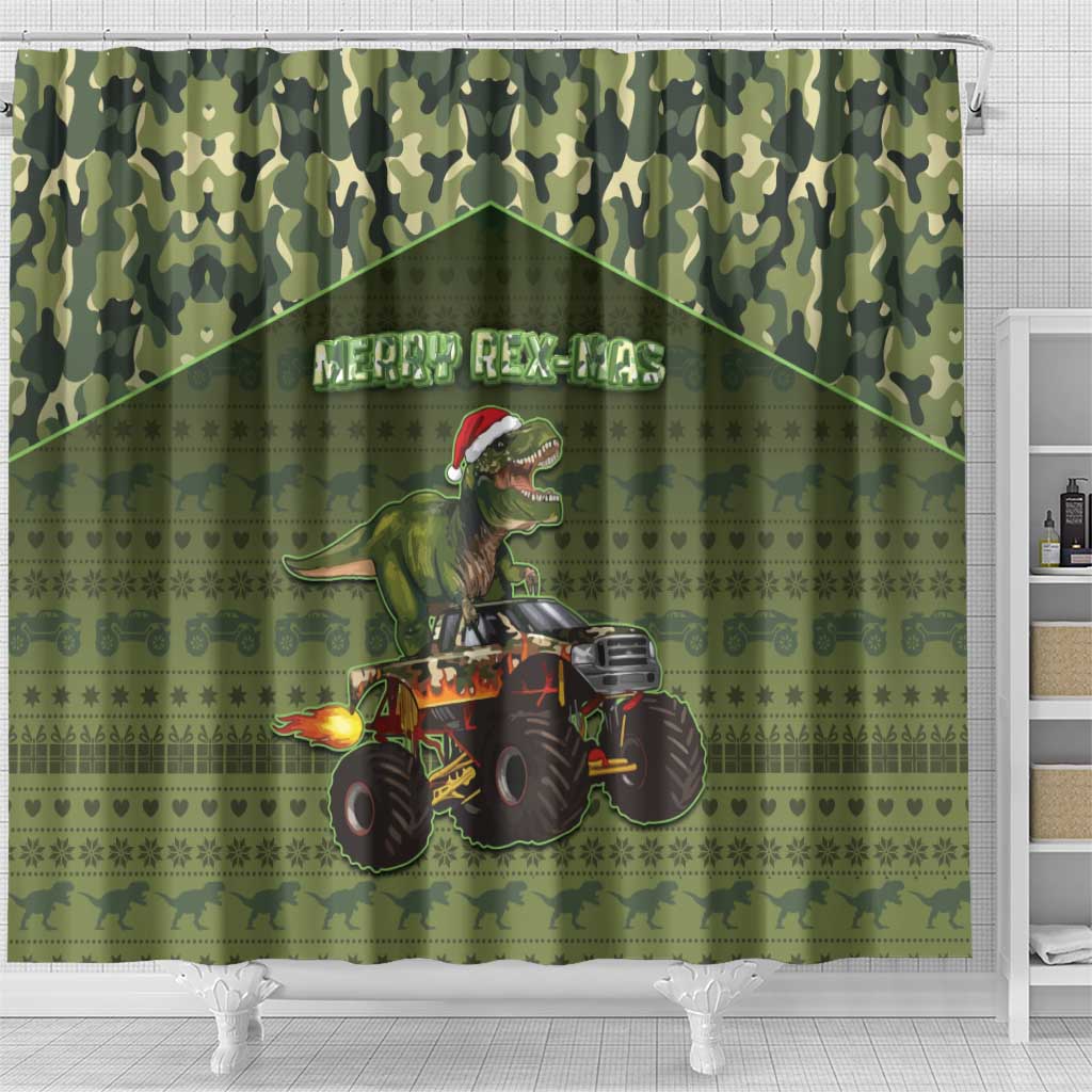 Dinosaur Christmas Shower Curtain Merry Rexmas - Wonder Print Shop