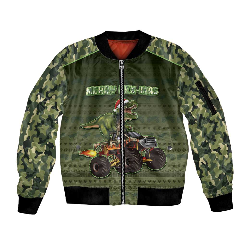 Dinosaur Christmas Sleeve Zip Bomber Jacket Merry Rexmas - Wonder Print Shop