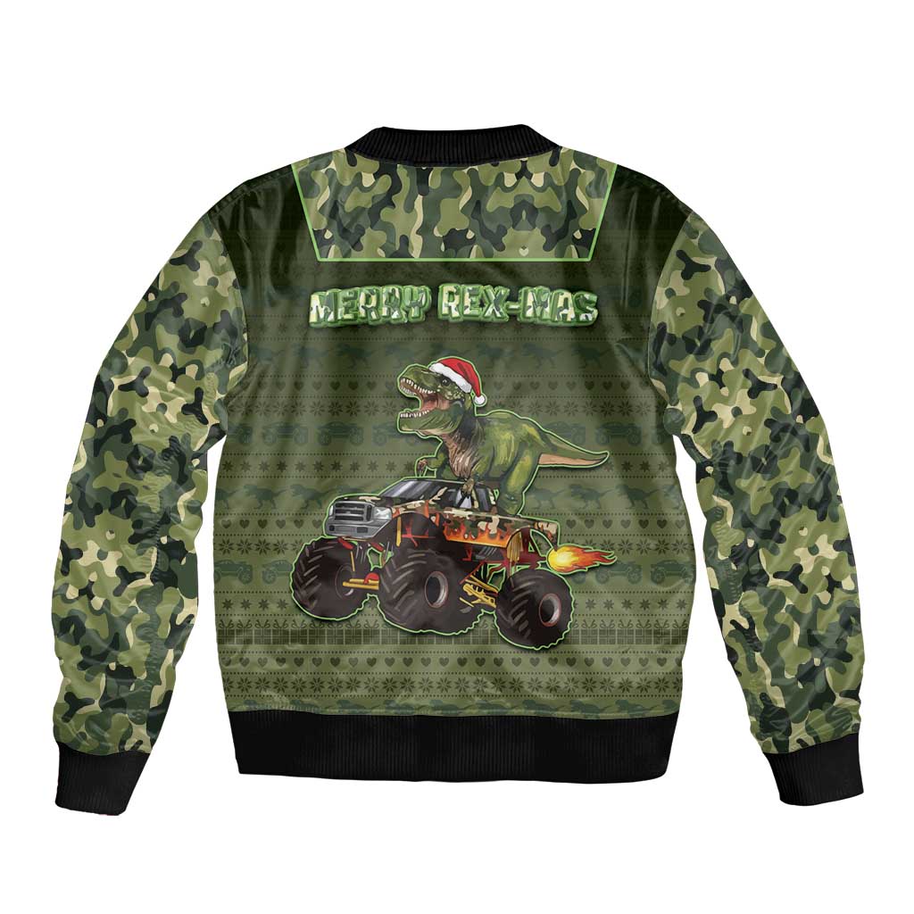Dinosaur Christmas Sleeve Zip Bomber Jacket Merry Rexmas - Wonder Print Shop